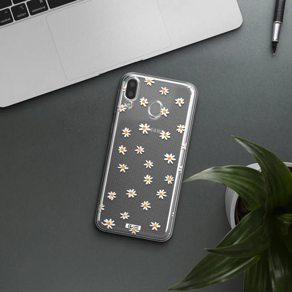 a white background with orange dots Samsung M20 Clear TPU Case