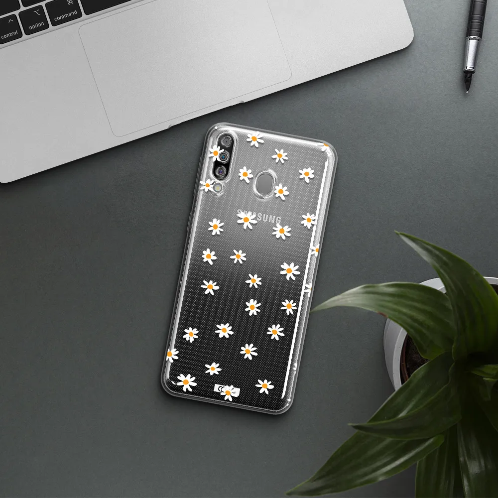 a white background with orange dots Samsung M30 Clear TPU Case