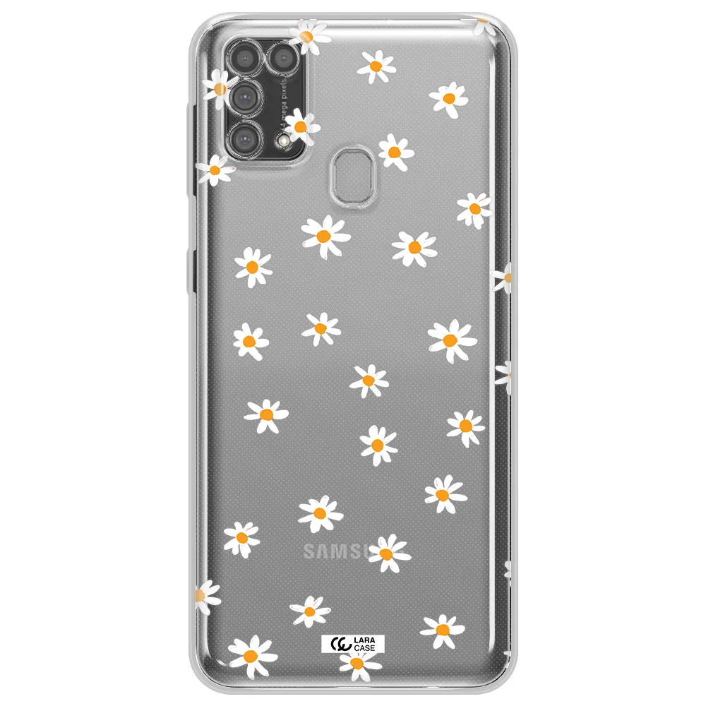 a white background with orange dots Samsung M31 Clear TPU Case