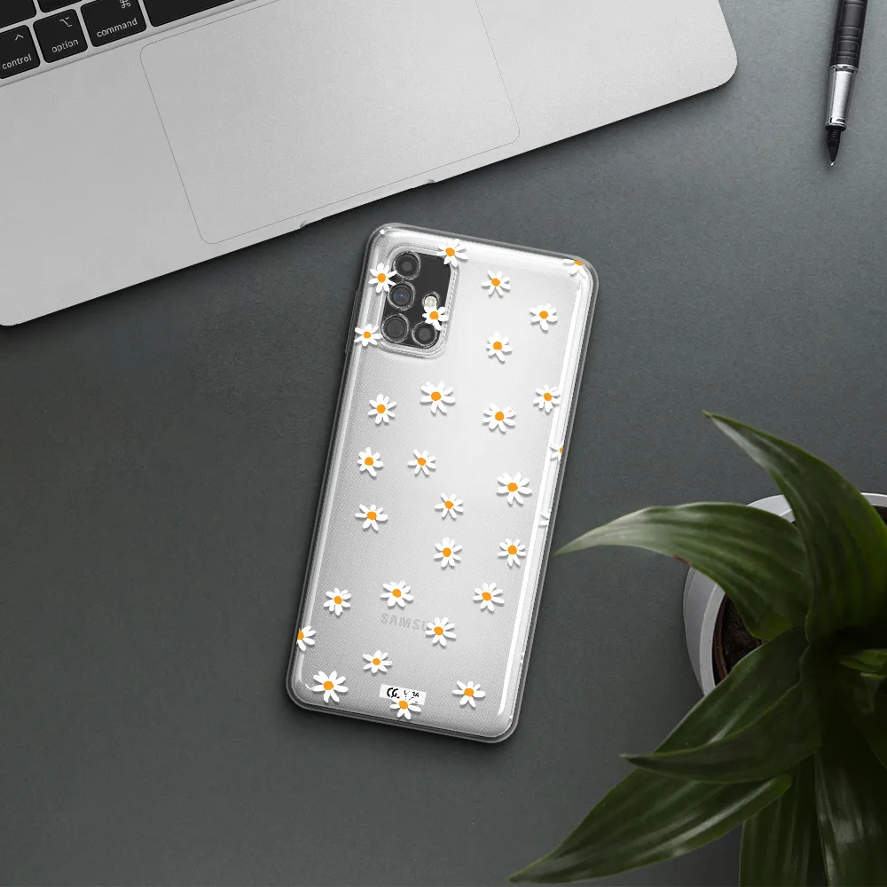 a white background with orange dots Samsung M51 Clear TPU Case