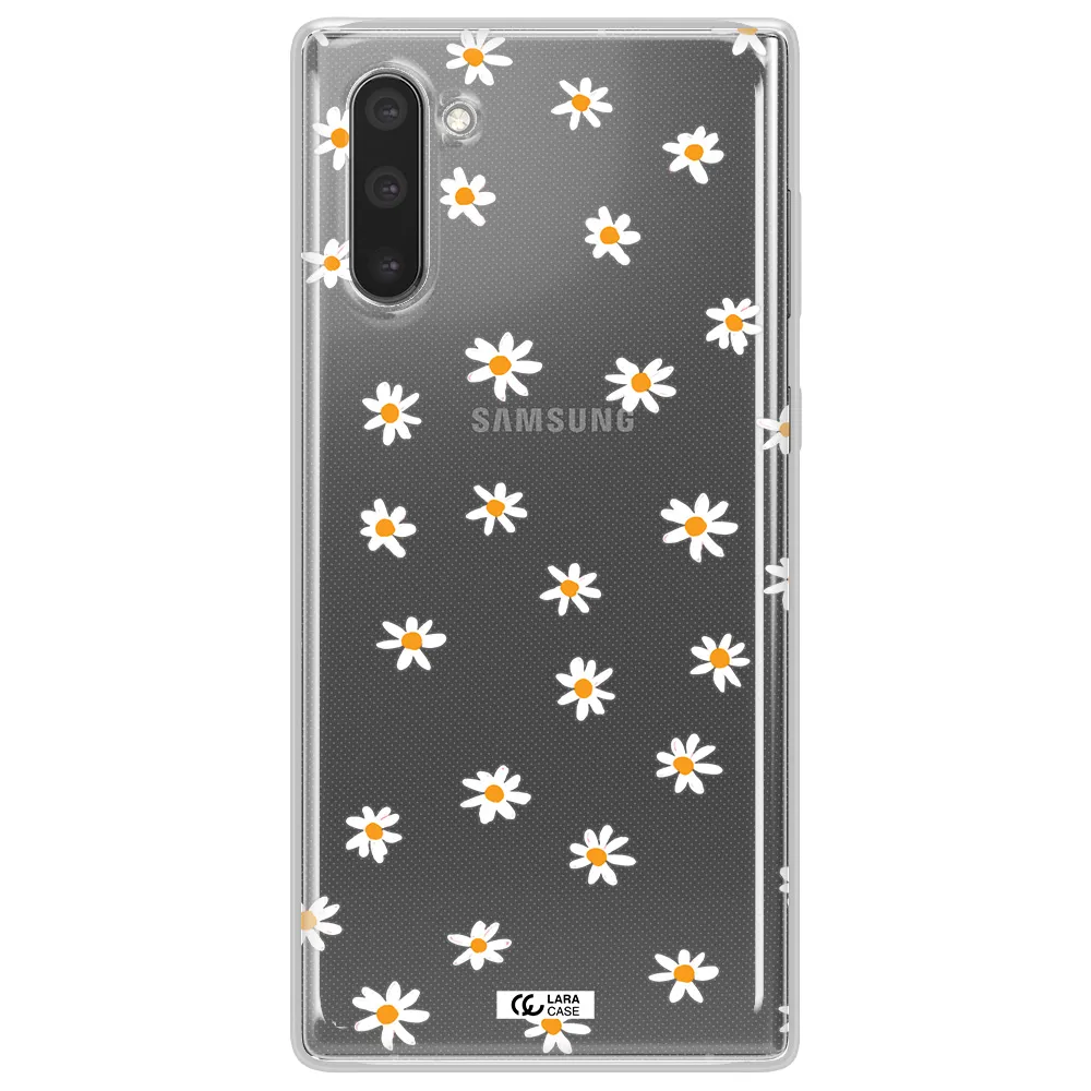 a white background with orange dots Samsung Note 10 Clear TPU Case