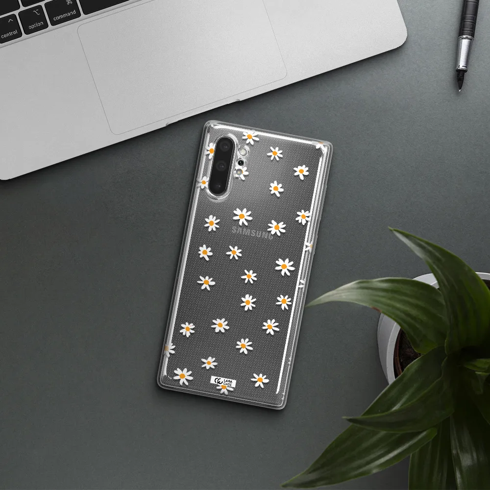 a white background with orange dots Samsung Note 10 Plus Clear TPU Case