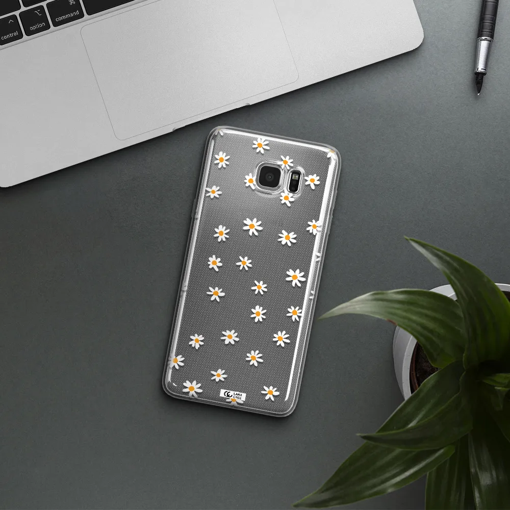 a white background with orange dots Samsung Note 5 Clear TPU Case