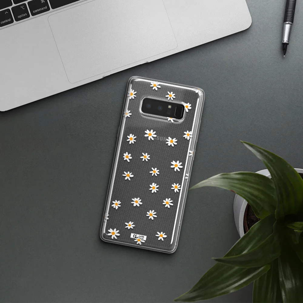 a white background with orange dots Samsung Note 8 Clear TPU Case