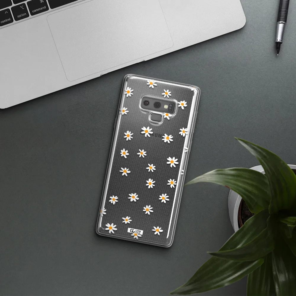 a white background with orange dots Samsung Note 9 Clear TPU Case