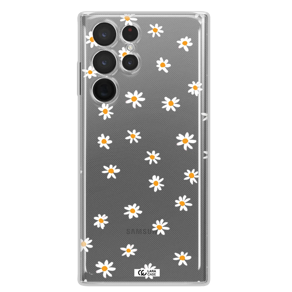 a white background with orange dots Samsung S 22 Ultra Clear TPU Case