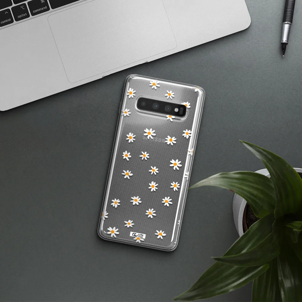 a white background with orange dots Samsung S10 Clear TPU Case