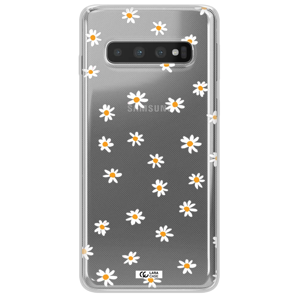 a white background with orange dots Samsung S10 Plus Clear TPU Case