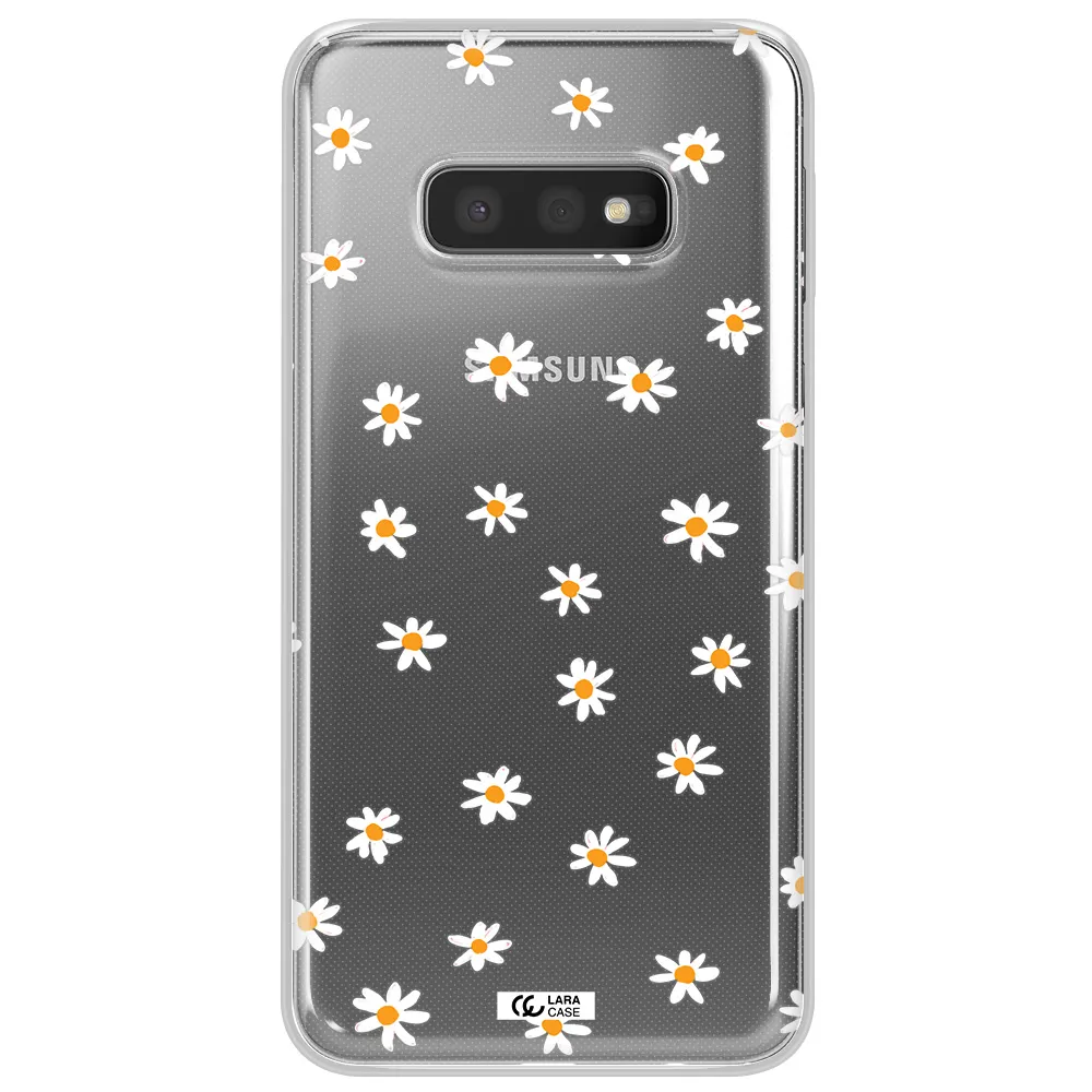 a white background with orange dots Samsung S10e Clear TPU Case