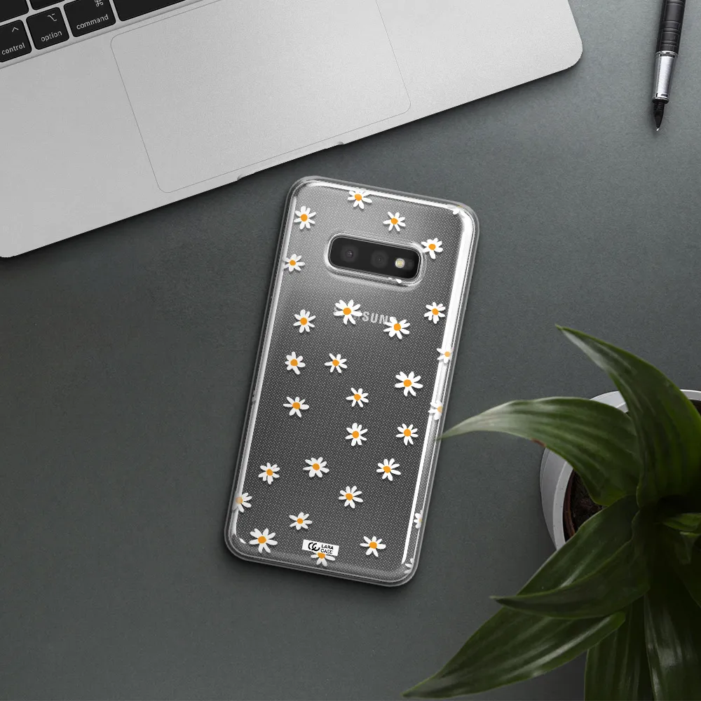 a white background with orange dots Samsung S10e Clear TPU Case