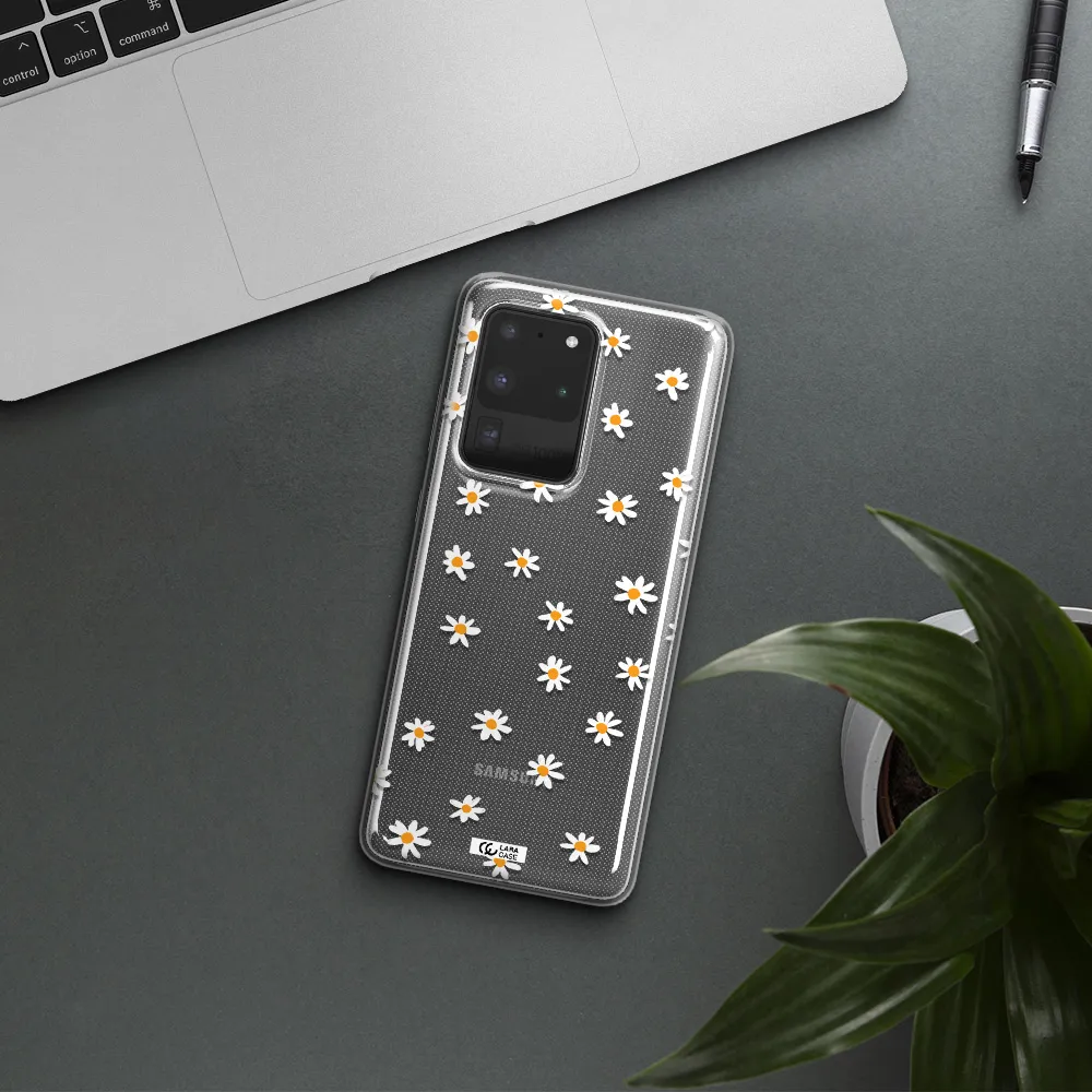 a white background with orange dots Samsung S20 Ultra Clear TPU Case