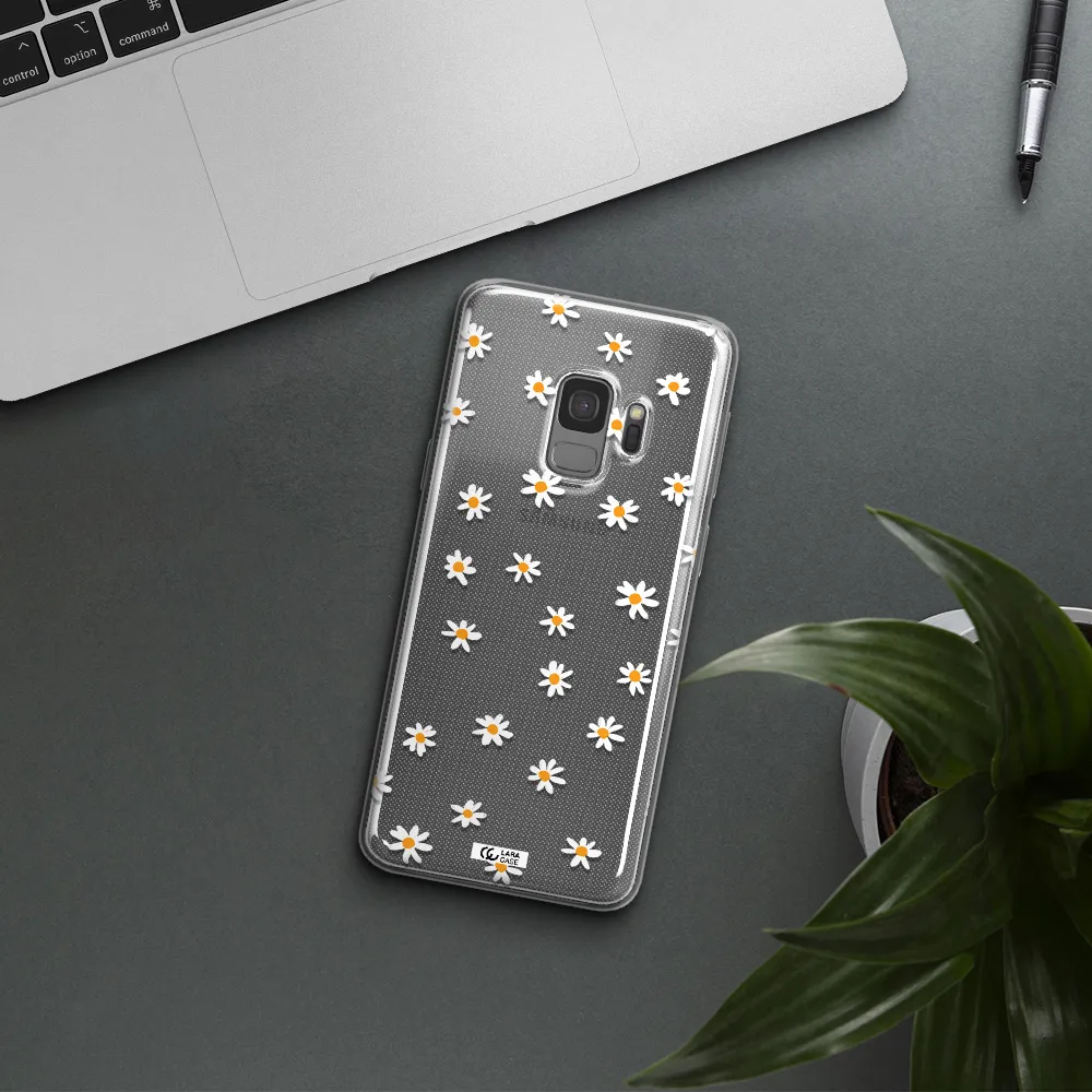 a white background with orange dots Samsung S9 Clear TPU Case