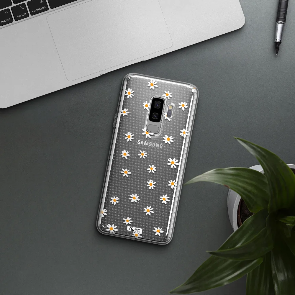 a white background with orange dots Samsung S9 Plus Clear TPU Case
