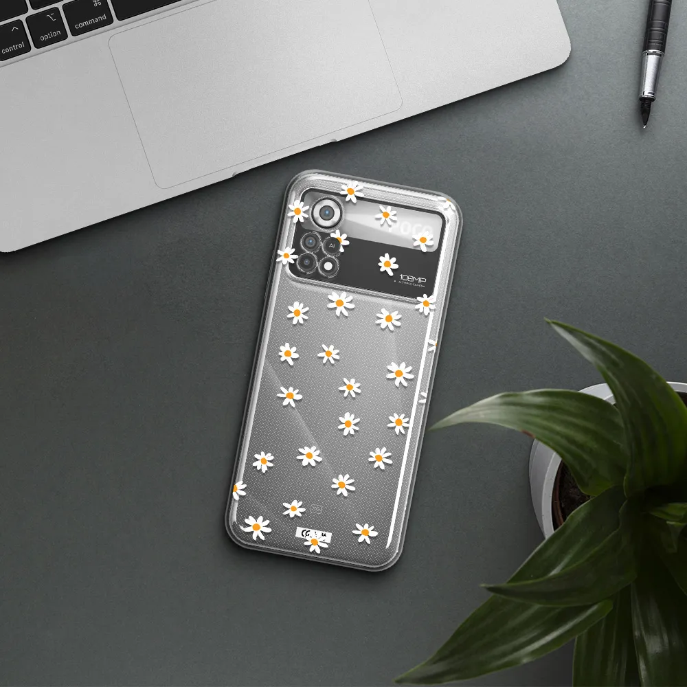 a white background with orange dots Xiaomi Poco X4 Pro Clear TPU Case