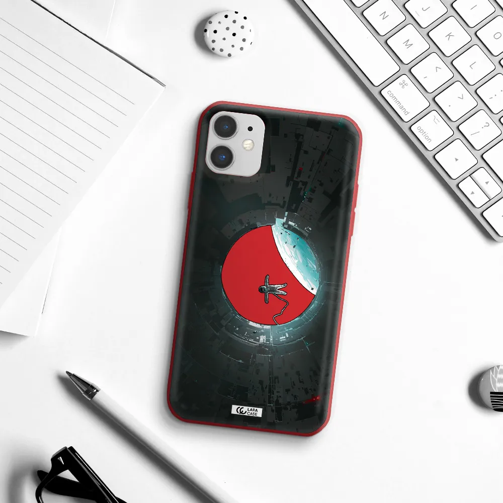 a astronaut in a space station Apple iPhone 11 Silicone Imperial Red Case
