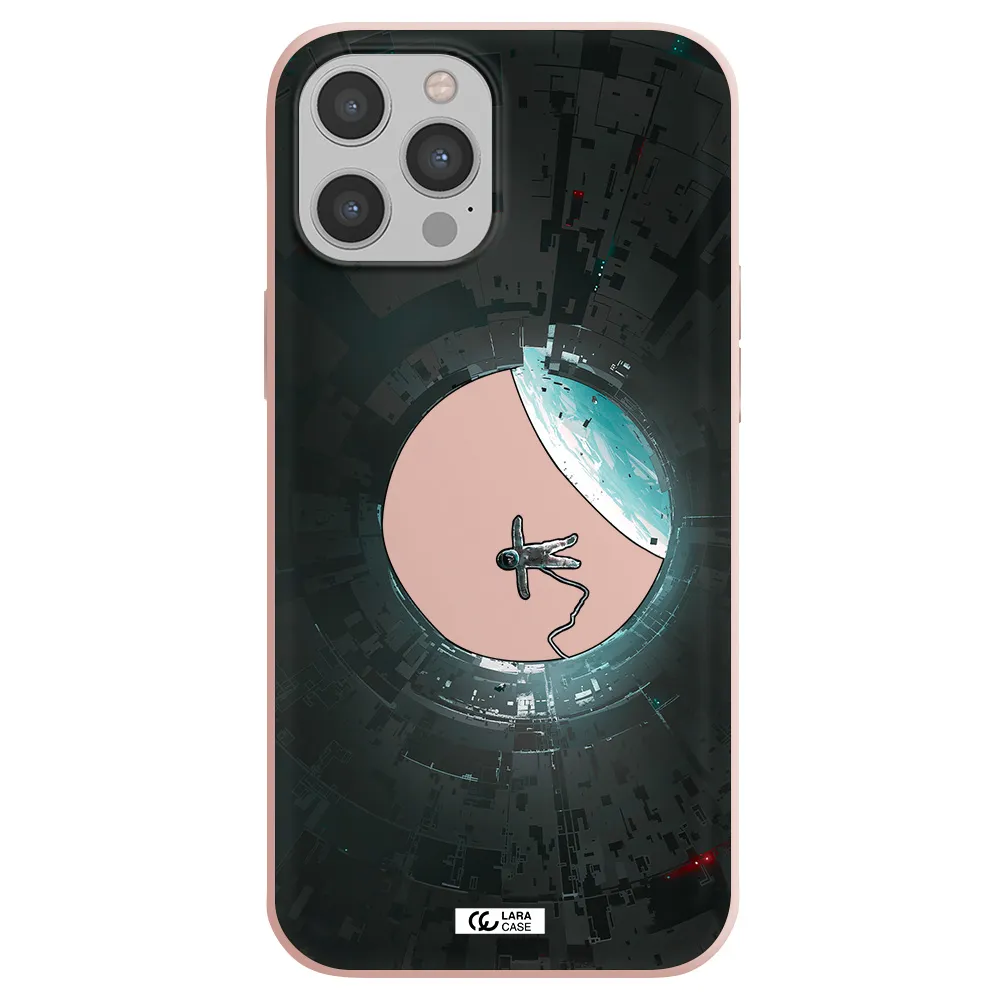 a astronaut in a space station Apple iPhone 12 pro max Silicone pastel pink Case