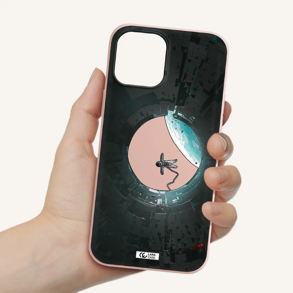 a astronaut in a space station Apple iPhone 12 pro max Silicone pastel pink Case