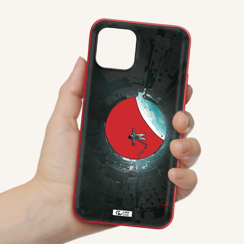 a astronaut in a space station Apple iPhone 12 Silicone Imperial Red Case