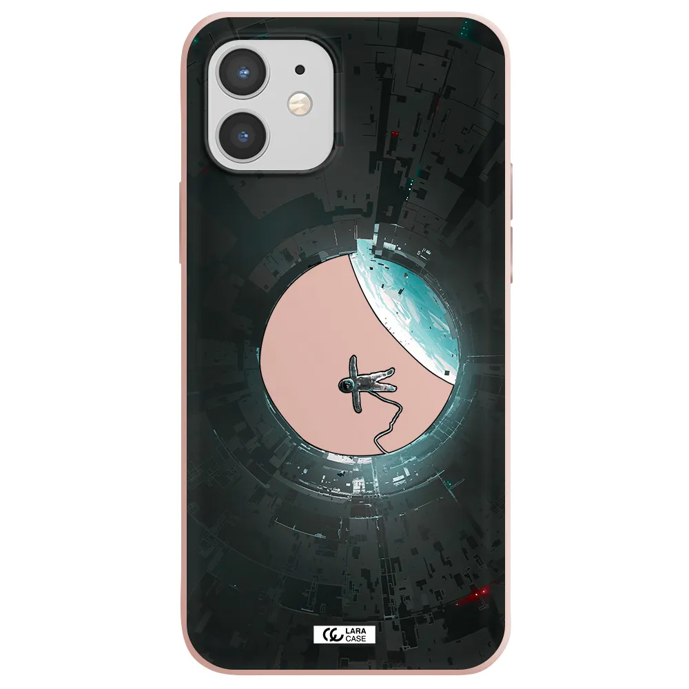 a astronaut in a space station Apple iPhone 12 Silicone pastel pink Case