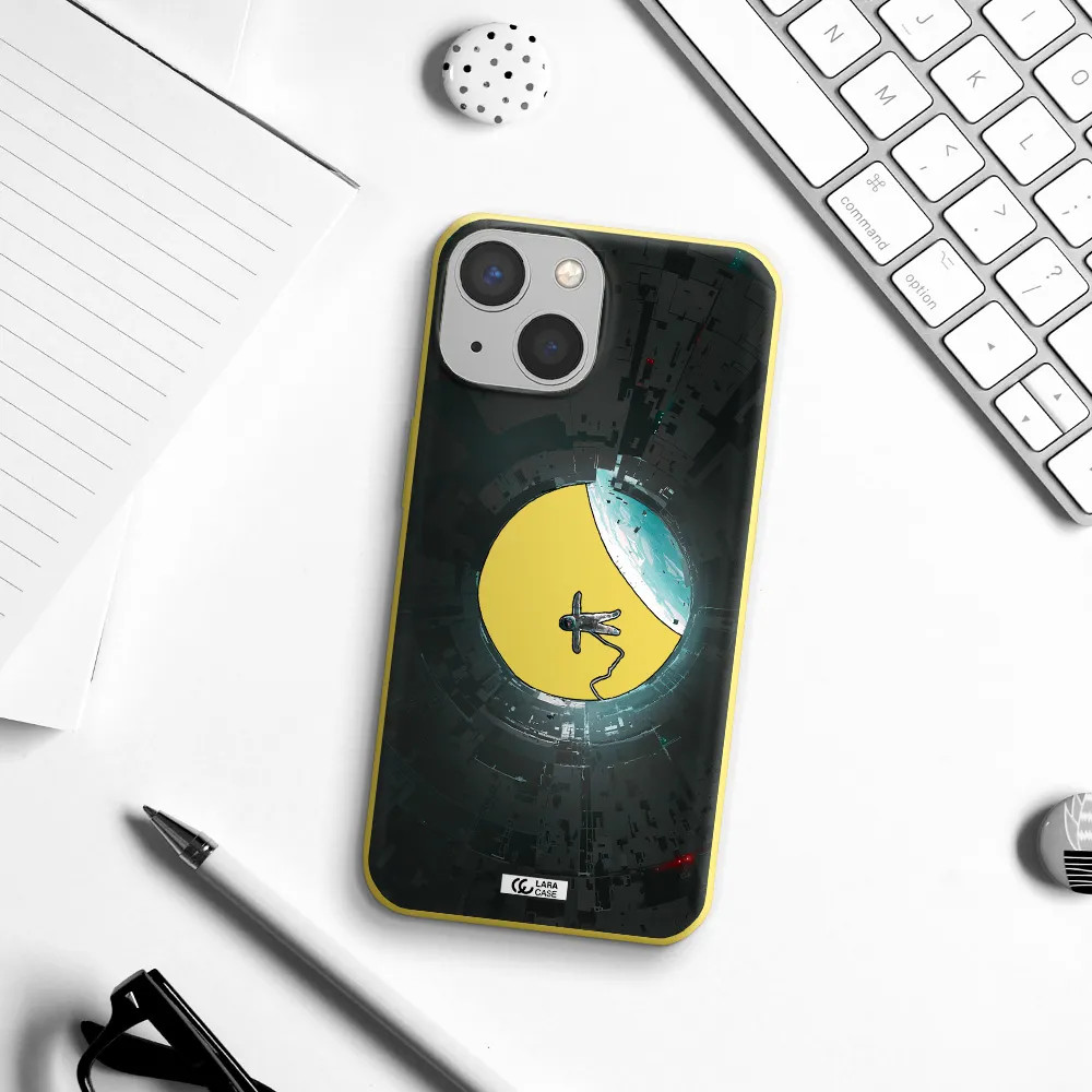 a astronaut in a space station Apple iPhone 13 mini Silicone canary yellow Case