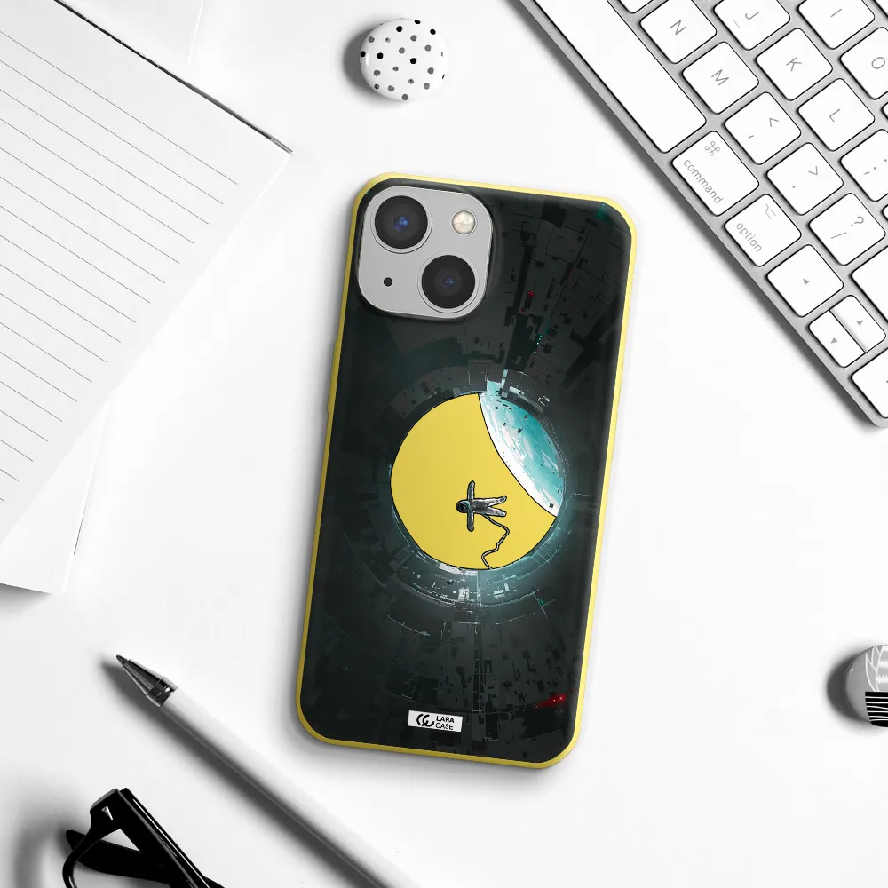 a astronaut in a space station Apple iPhone 13 Silicone canary yellow Case