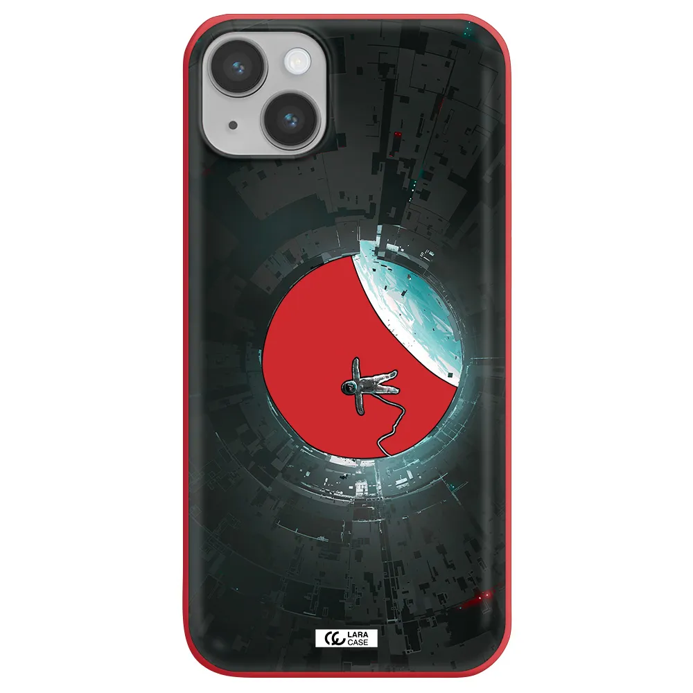 a astronaut in a space station Apple iPhone 14 Silicone Imperial Red Case