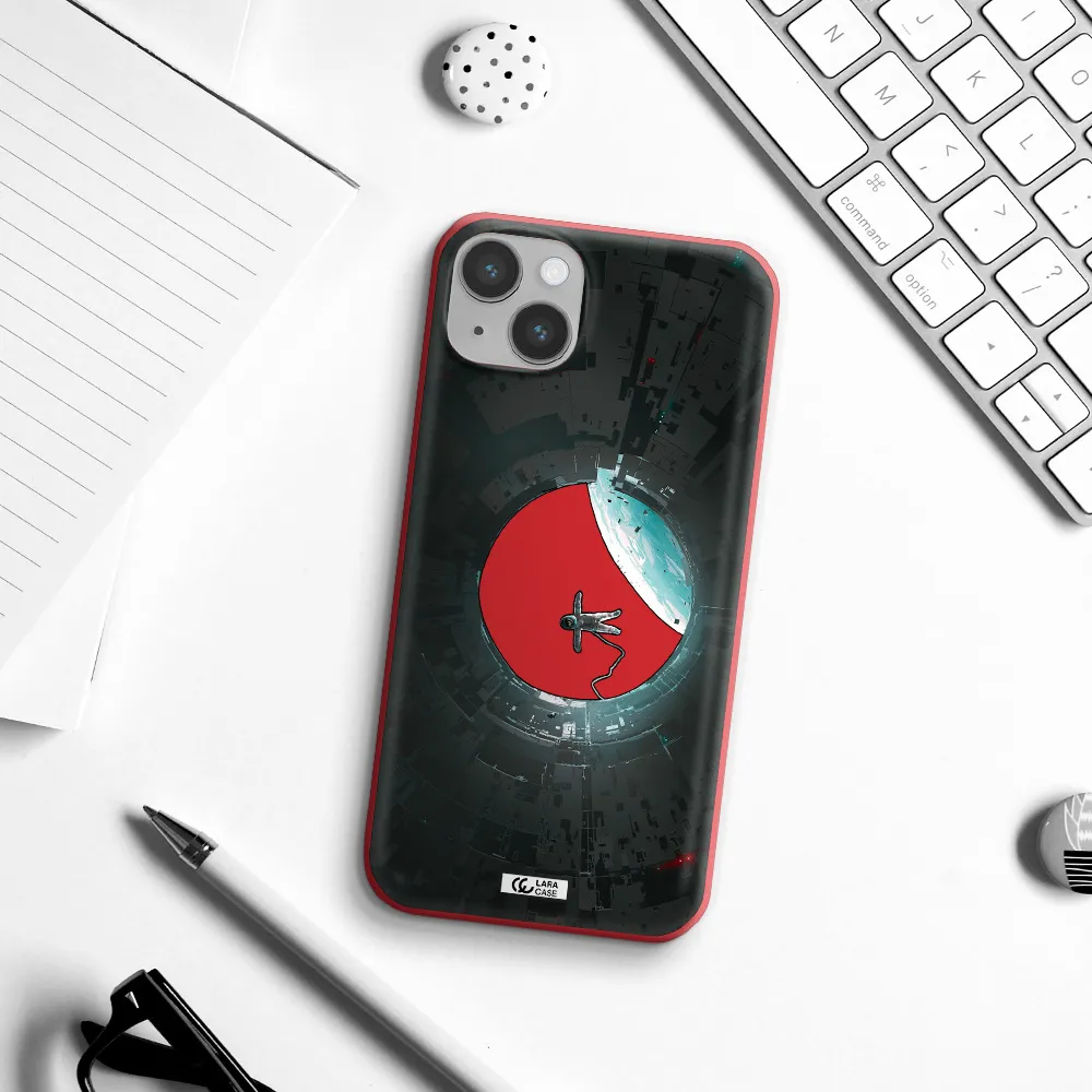 a astronaut in a space station Apple iPhone 14 Silicone Imperial Red Case