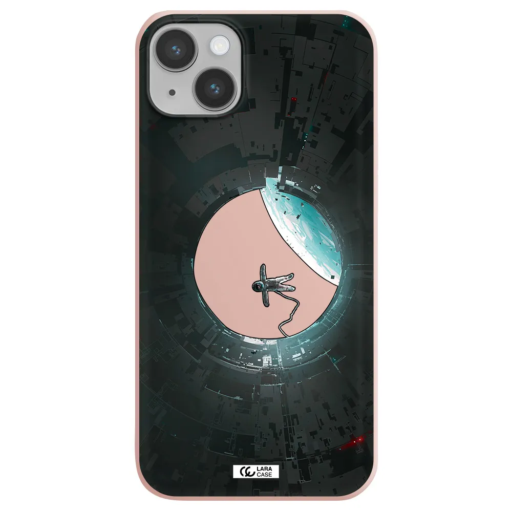 a astronaut in a space station Apple iPhone 14 Silicone pastel pink Case