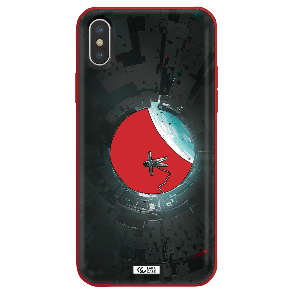 a astronaut in a space station Apple iPhone X Silicone Imperial Red Case