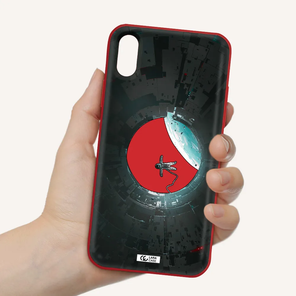 a astronaut in a space station Apple iPhone X Silicone Imperial Red Case