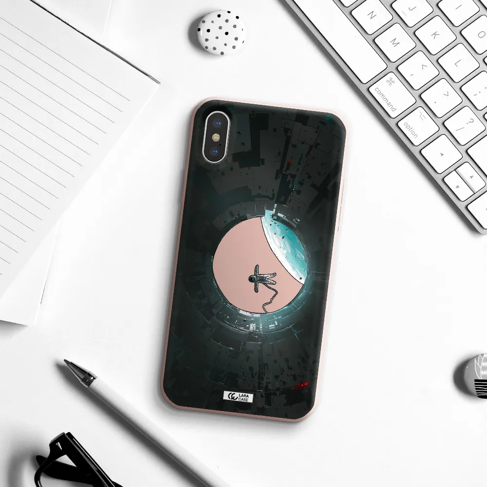 a astronaut in a space station Apple iPhone X Silicone pastel pink Case