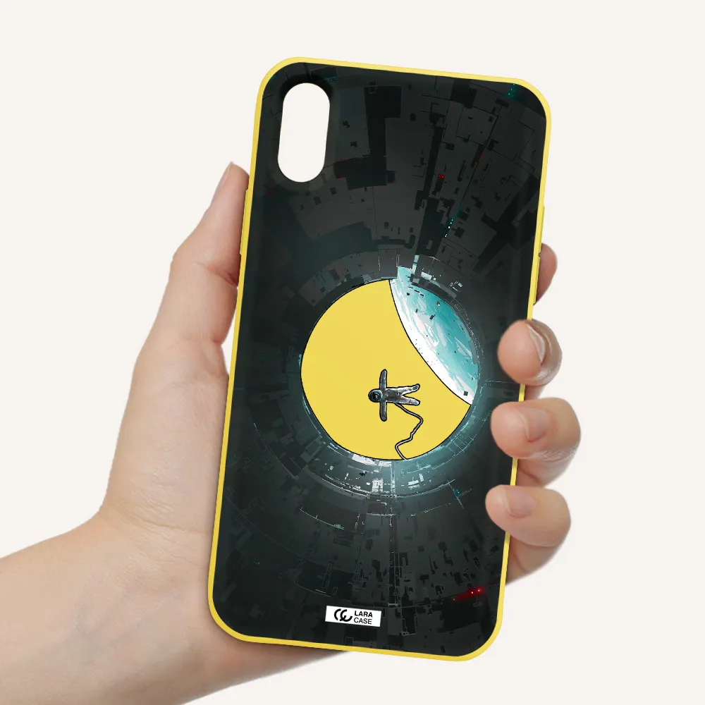 a astronaut in a space station Apple iPhone XS Silicone canary yellow Case
