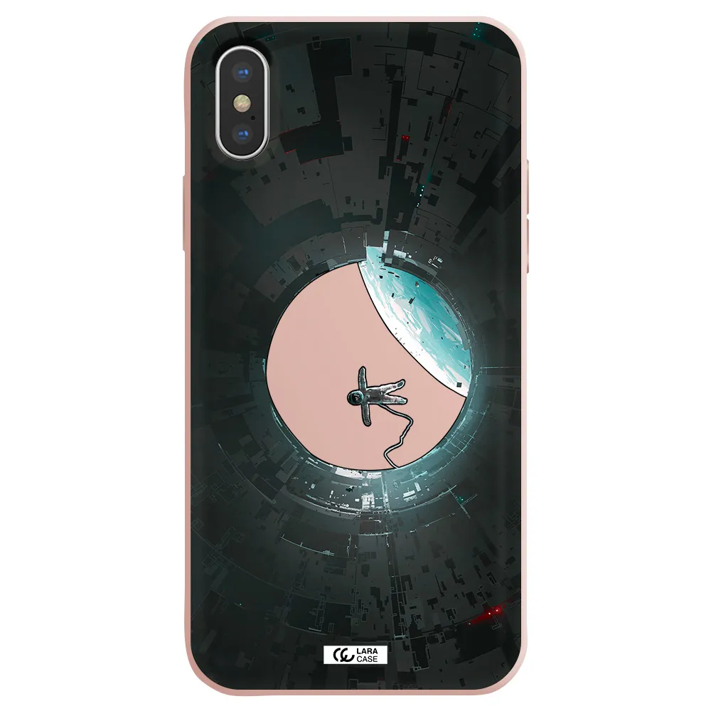 a astronaut in a space station Apple iPhone XS Silicone pastel pink Case