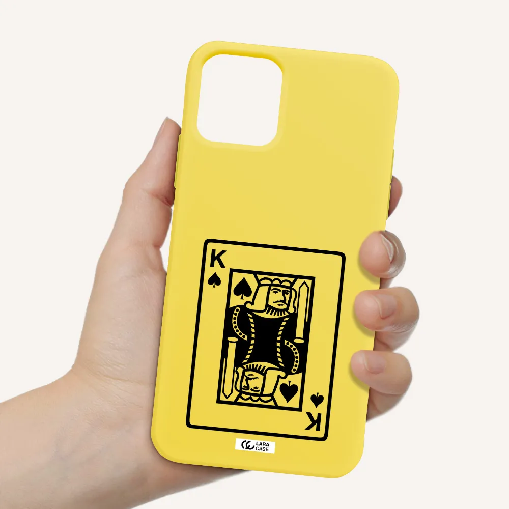 a black and white card with a man in a crown Apple iPhone 11 pro max Silicone canary yellow Case