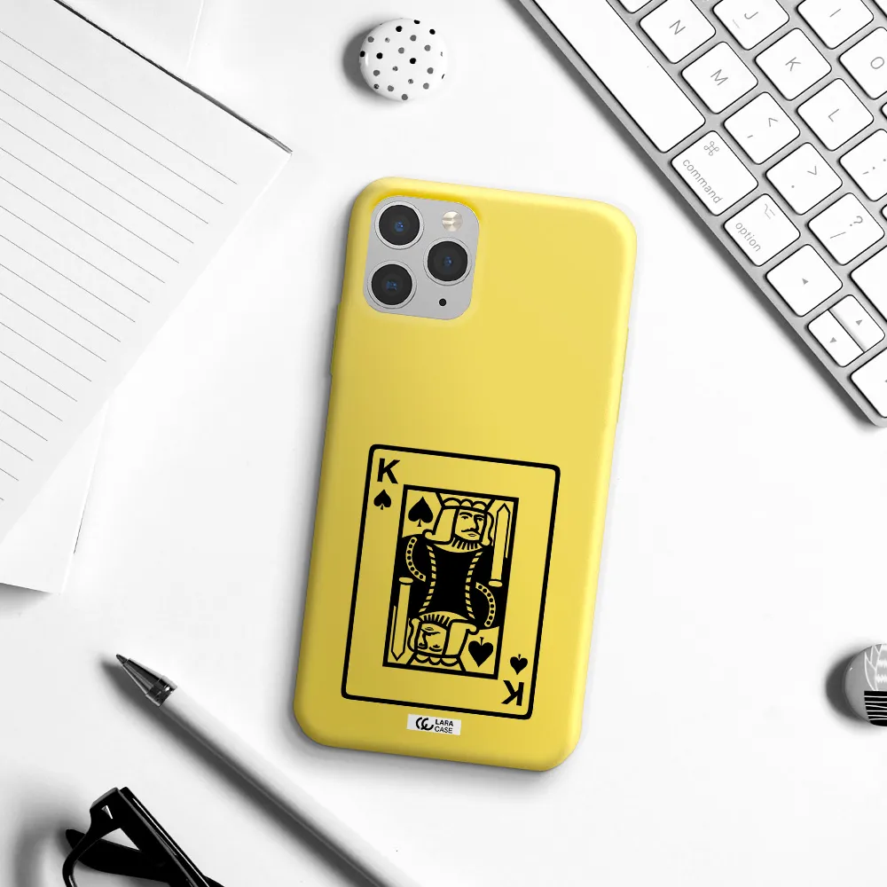 a black and white card with a man in a crown Apple iPhone 11 pro max Silicone canary yellow Case
