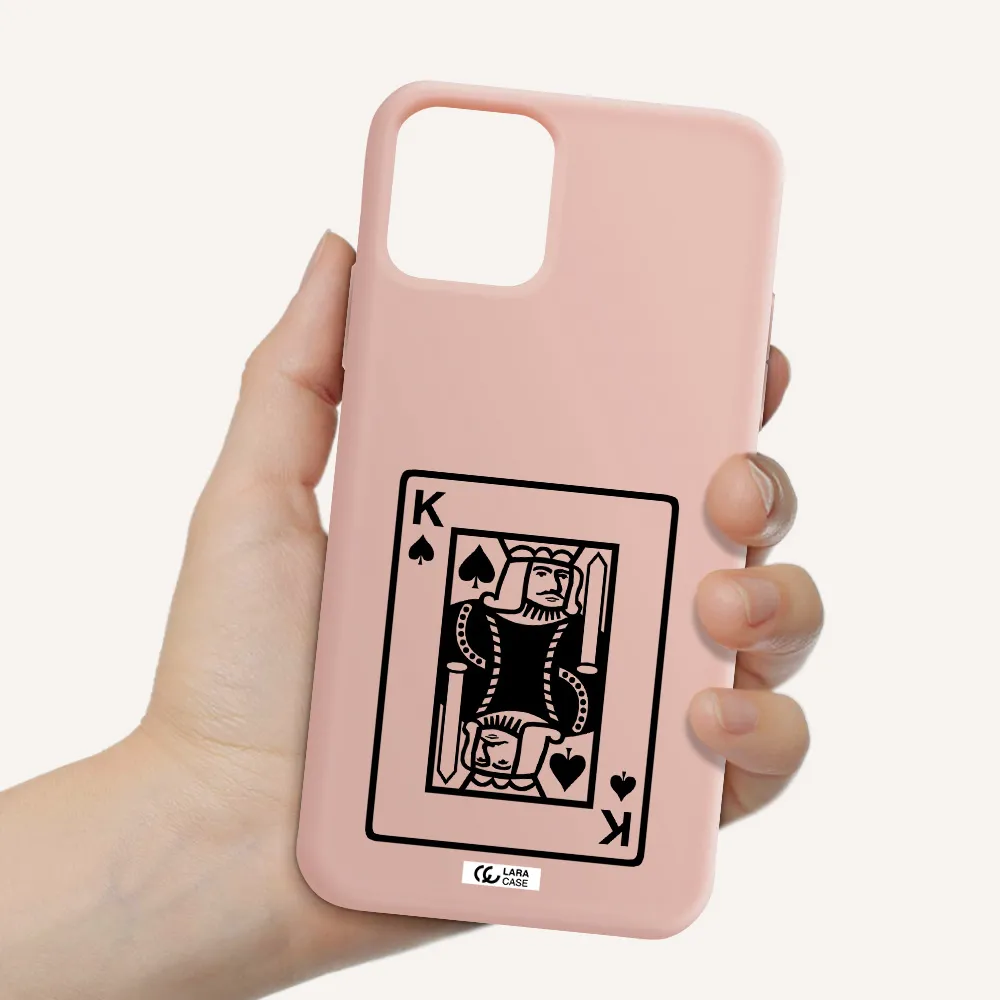 a black and white card with a man in a crown Apple iPhone 11 pro max Silicone pastel pink Case