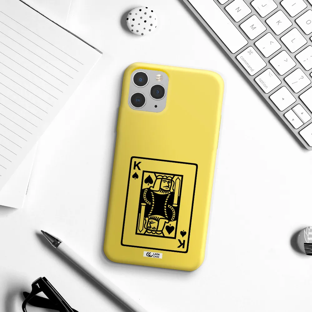 a black and white card with a man in a crown Apple iPhone 11 pro Silicone canary yellow Case