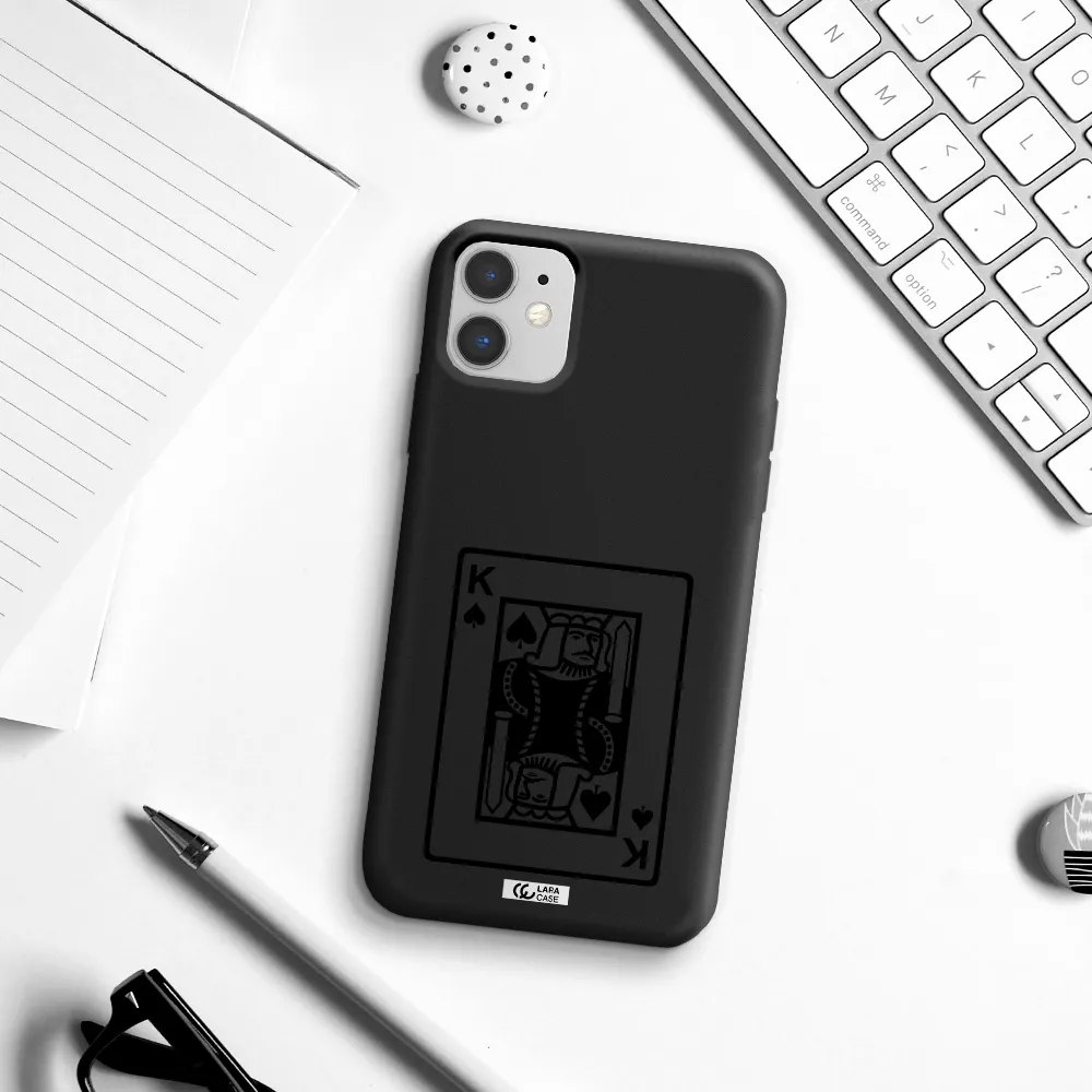 a black and white card with a man in a crown Apple iPhone 11 Silicone black Case
