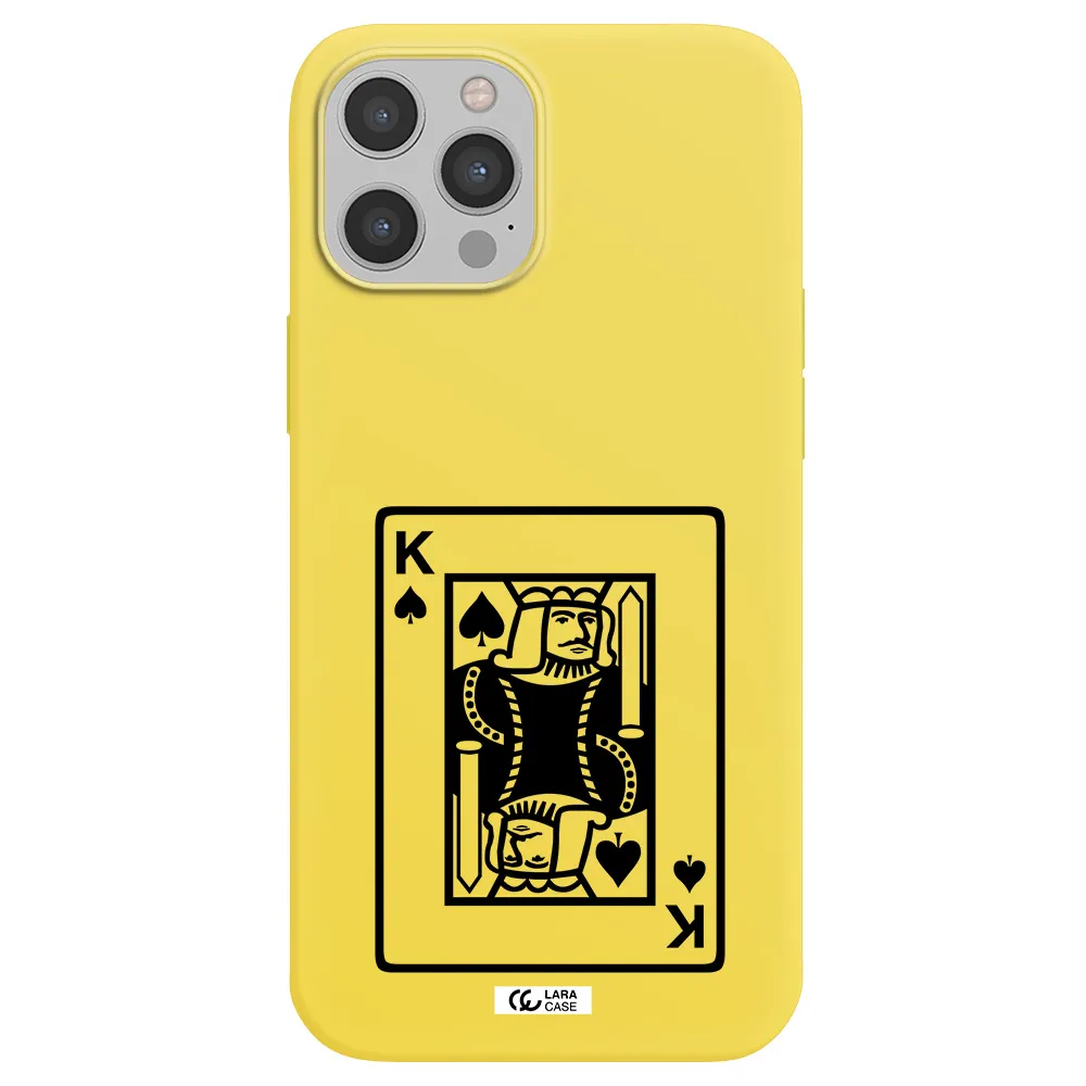 a black and white card with a man in a crown Apple iPhone 12 pro max Silicone canary yellow Case