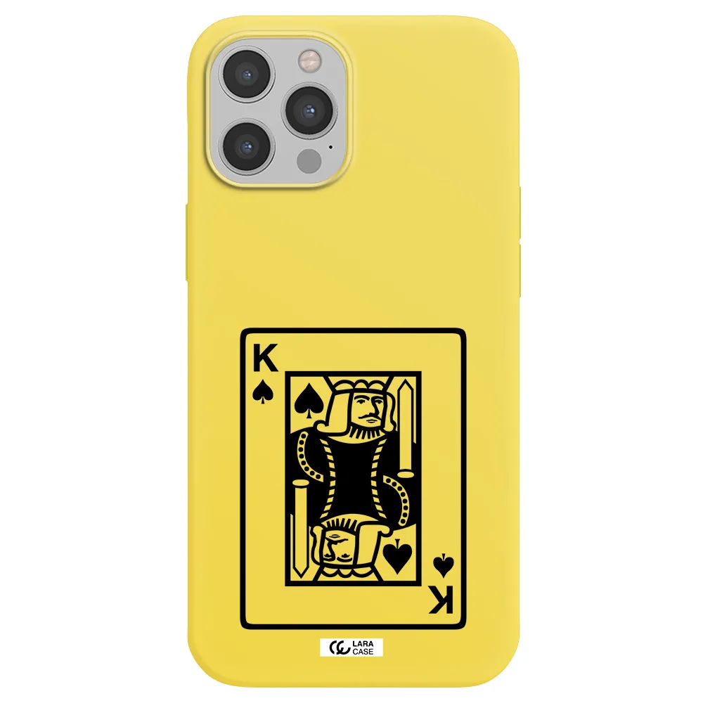 a black and white card with a man in a crown Apple iPhone 12 pro Silicone canary yellow Case