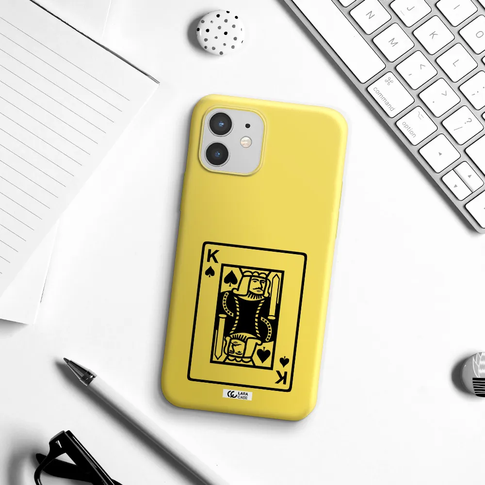 a black and white card with a man in a crown Apple iPhone 12 Silicone canary yellow Case