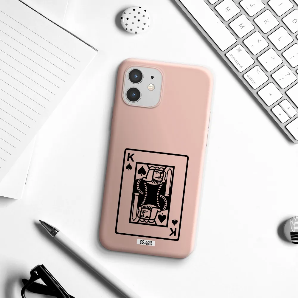 a black and white card with a man in a crown Apple iPhone 12 Silicone pastel pink Case