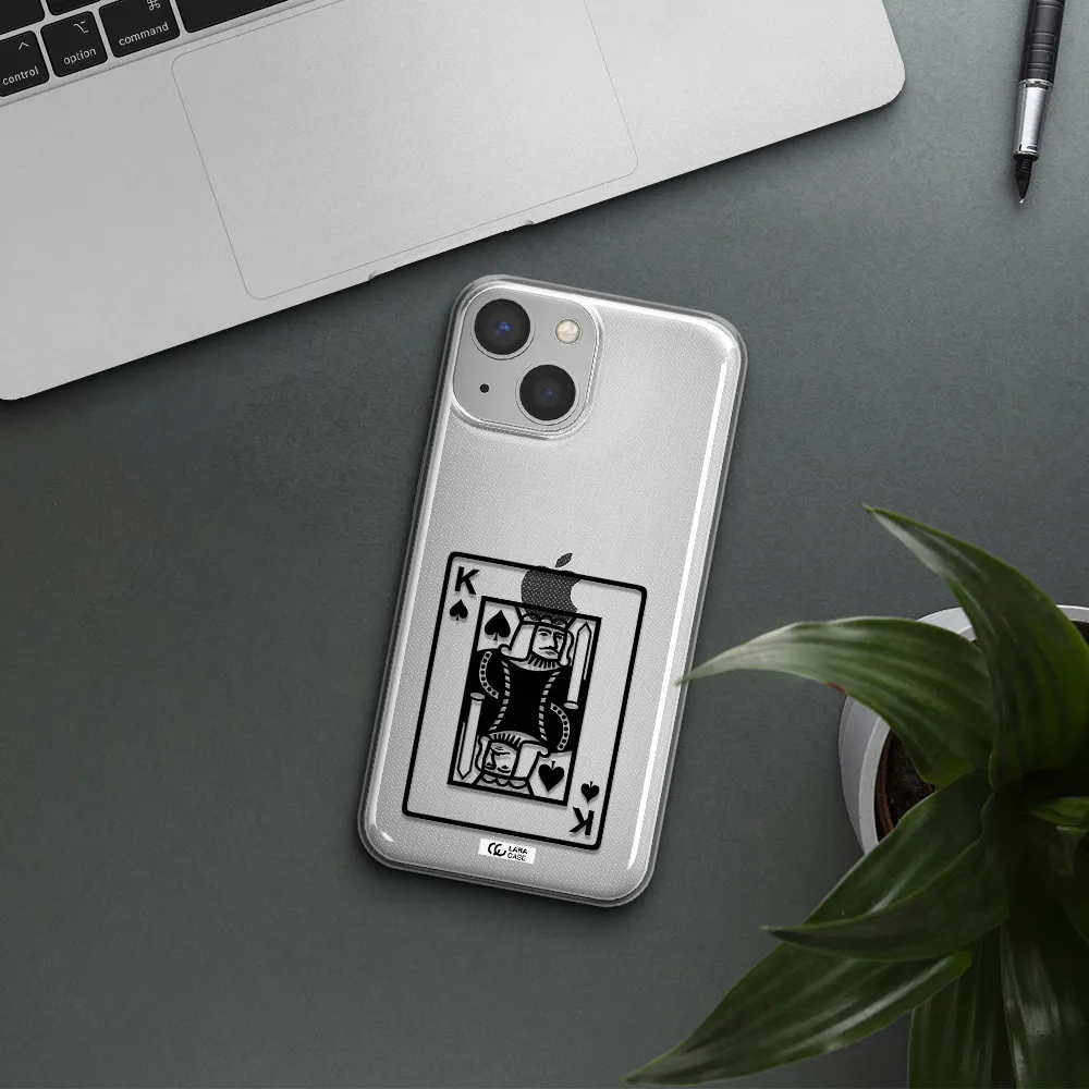 a black and white card with a man in a crown Apple iPhone 13 Clear TPU Case