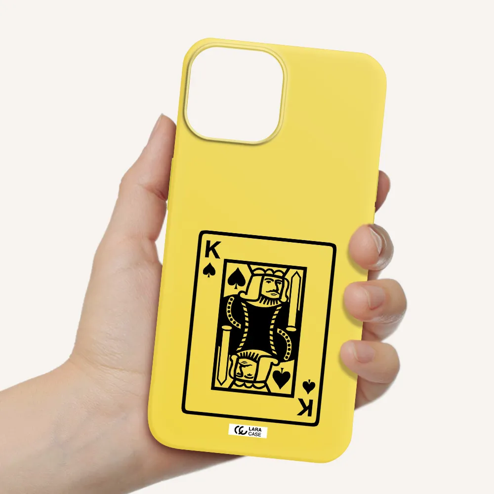 a black and white card with a man in a crown Apple iPhone 13 mini Silicone canary yellow Case