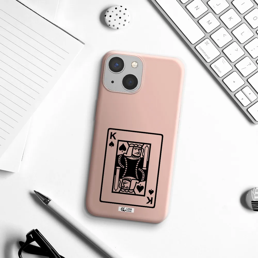 a black and white card with a man in a crown Apple iPhone 13 mini Silicone pastel pink Case