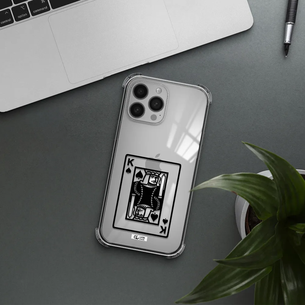 a black and white card with a man in a crown Apple iPhone 13 Pro Clear PC Case