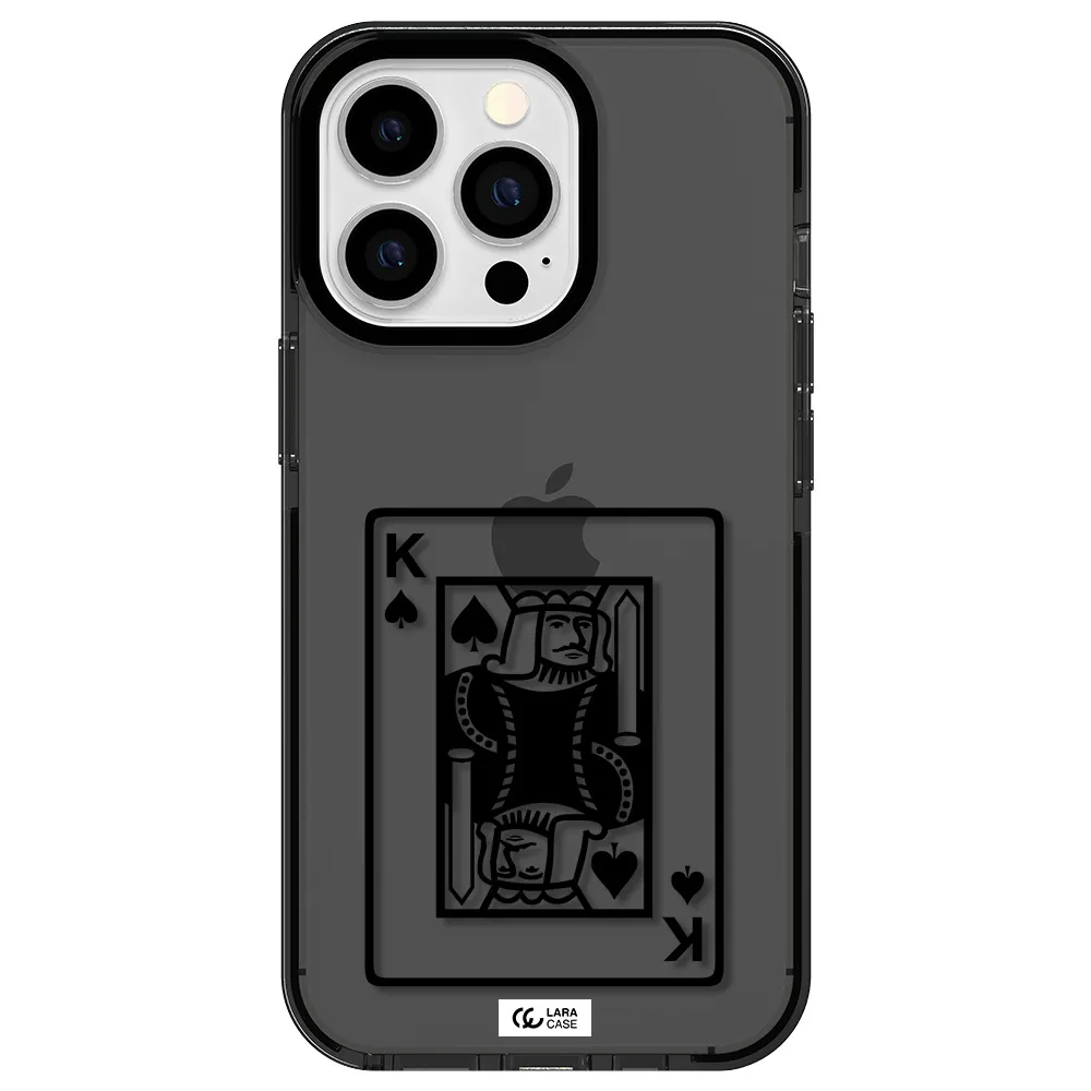 a black and white card with a man in a crown Apple iPhone 13 Pro impact Smoke Black Case