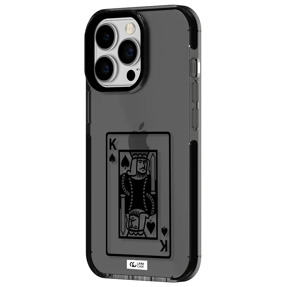 a black and white card with a man in a crown Apple iPhone 13 Pro impact Smoke Black Case