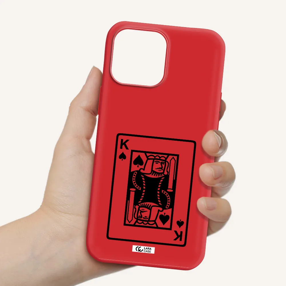 a black and white card with a man in a crown Apple iPhone 13 Pro Max Silicone Imperial Red Case