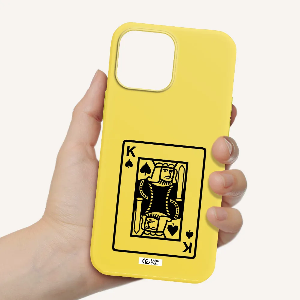 a black and white card with a man in a crown Apple iPhone 13 Pro Silicone canary yellow Case